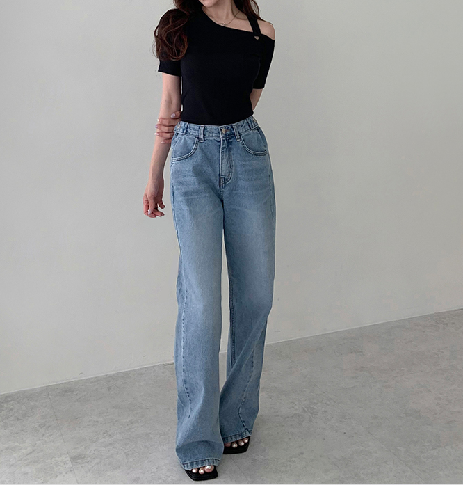 254-일자 와이드 청팬츠 / 254-Straight wide blue Pants